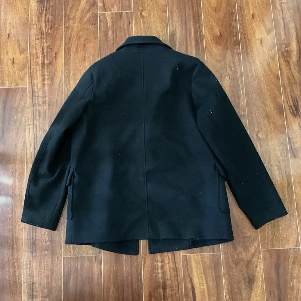 B by Brooks Brothers Boys Black Wool Blend Double Breasted Pea Coat Size 16Y